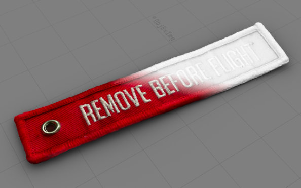 Rendered model of a textile aircraft safety tag; model created by ObjExImg from a series of photos